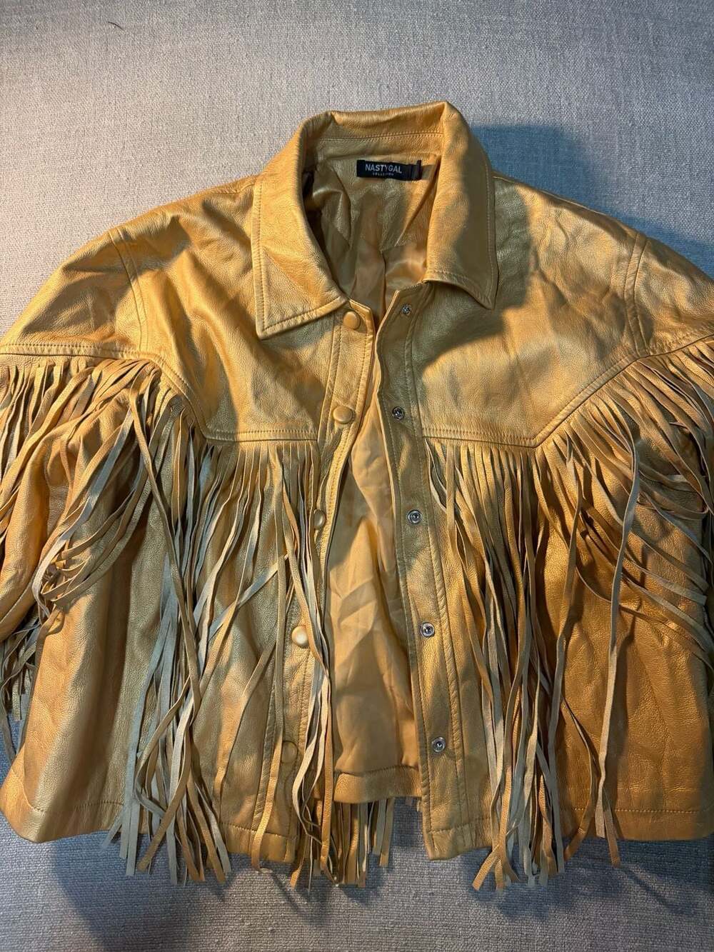 Nasty Gal Collection Metallic Gold Faux Leather Fringe Western Jacket - Picture 2 of 8